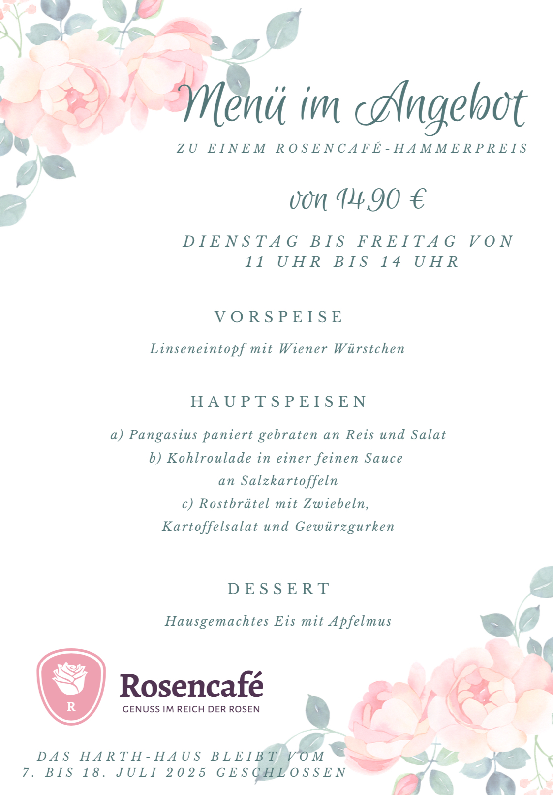 Menü im Angebot Menü im Angebot - Restaurant Harth-Haus