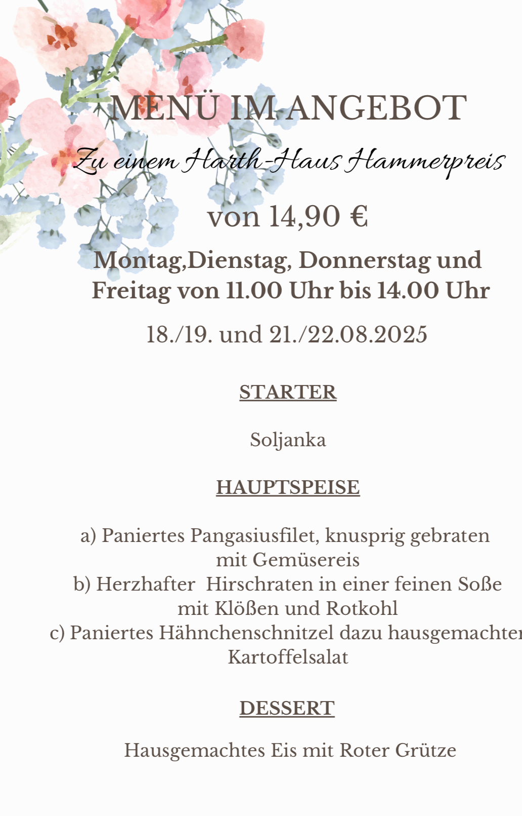 Menü im Angebot - Restaurant Harth-Haus