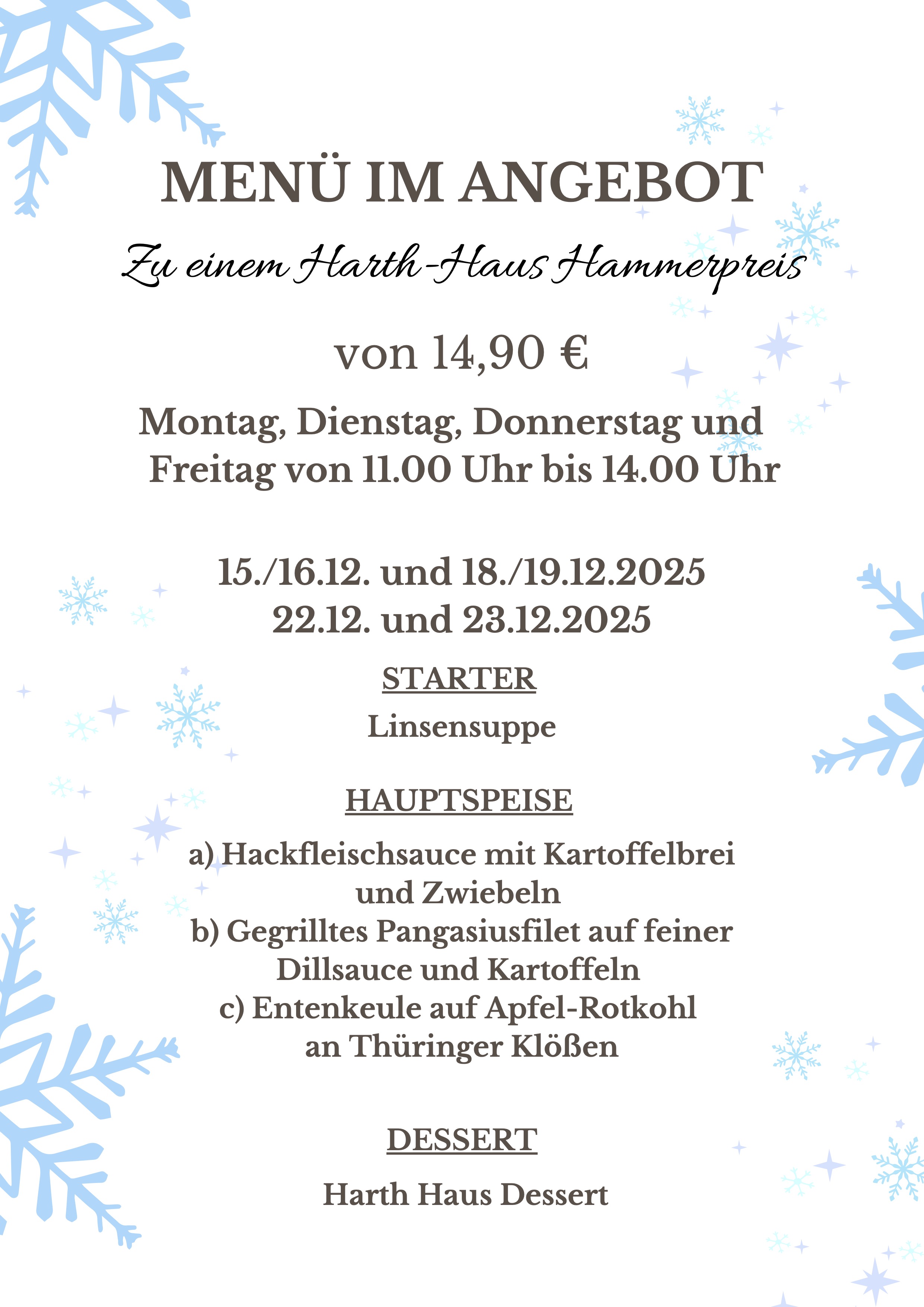 Menü im Angebot - Restaurant Harth-Haus