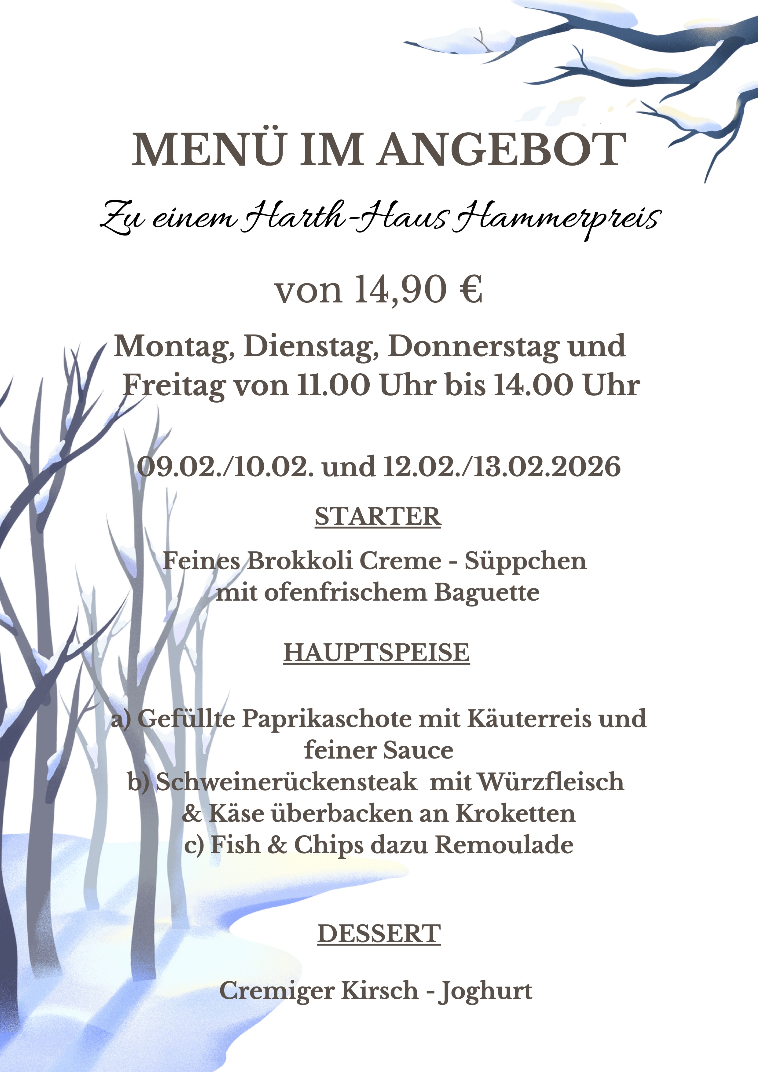 Menü im Angebot Menü im Angebot - Restaurant Harth-Haus