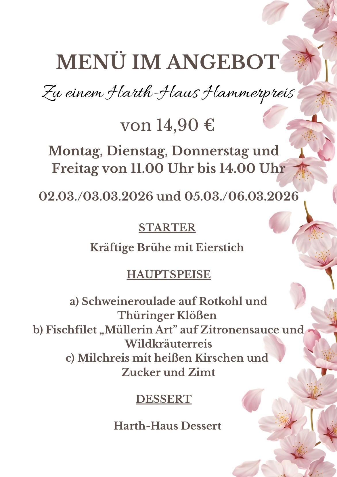 Menü im Angebot - Restaurant Harth-Haus