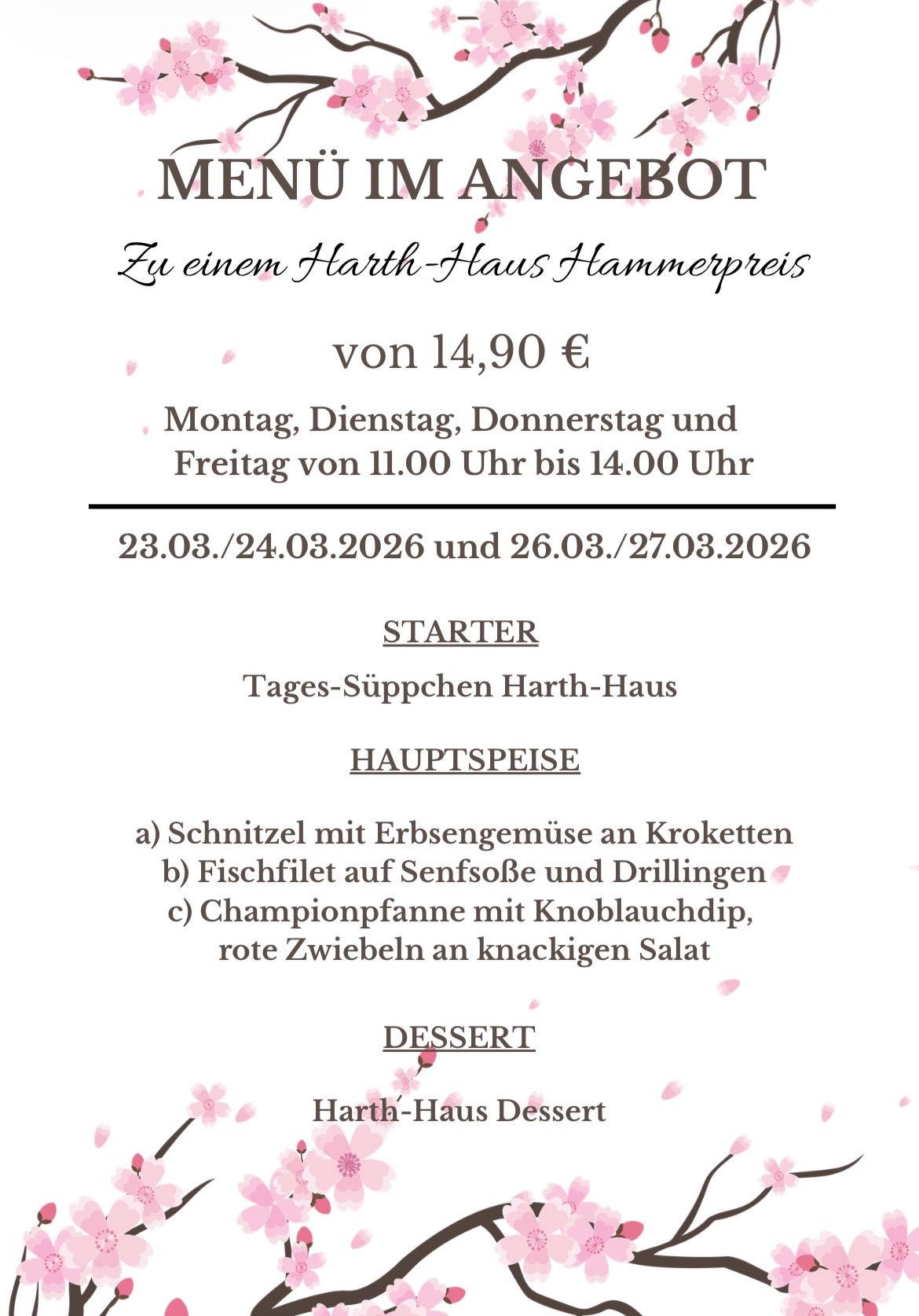 Menü im Angebot - Restaurant Harth-Haus