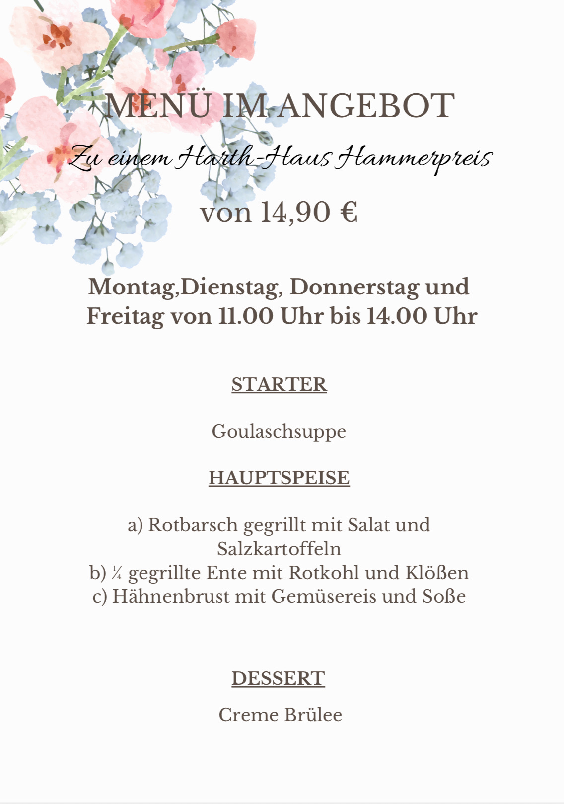 Menü im Angebot - Restaurant Harth-Haus